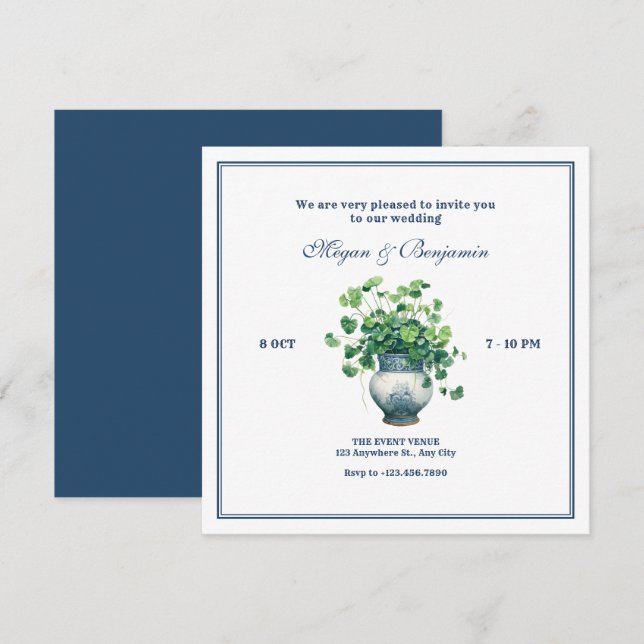 Invitation Plante avec mariage de vase antique (Devant / Derrière)