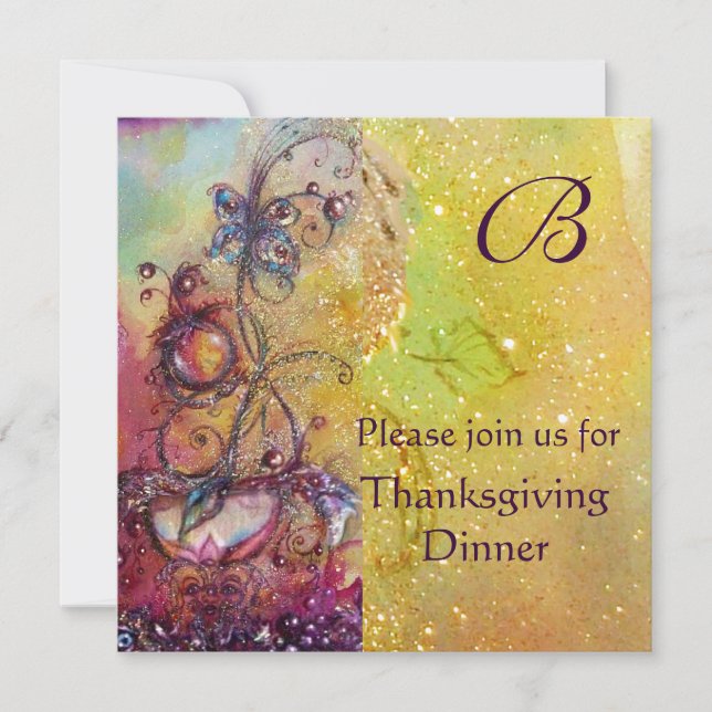 Invitation PLANTE DE PAPILLON MONOGRAMME Dîner de Thanksgivin (Devant)