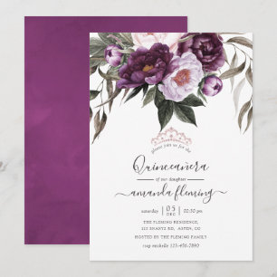 Invitation Plante de velours profond Floral Quinceañera