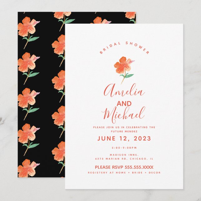Invitation Plante d'hibiscus à l'aquarelle manuelle pour la d (Devant / Derrière)