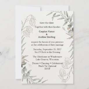 Invitation Plante d'honnêteté, Feuillage d'Eucalyptus, Ligne