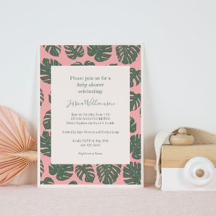 Invitation Plante Monstera Botanique Rose Baby shower vert