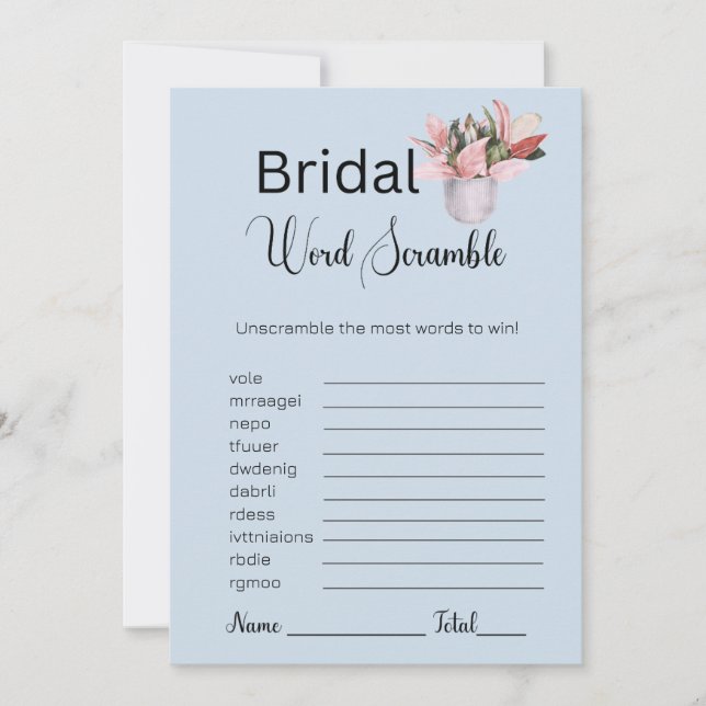 Invitation Plante Postal Bridal Bleu Mot Scramble Jeu (Devant)