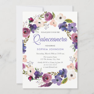 Invitation Plante pourpre Burgundy Wreath Floral Quinceanera