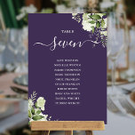 Invitation Plante verdure Plan Floral Siège Numéro de tableau<br><div class="desc">Ces élégants numéros de table de mariage feuille de verdure pourpre peuvent être personnalisés avec le plan de séjour de vos invités dans la typographie chic. Les cartes sont imprimées à l'avant et à l'arrière (recto double). Conçu par Thisisnotme©</div>
