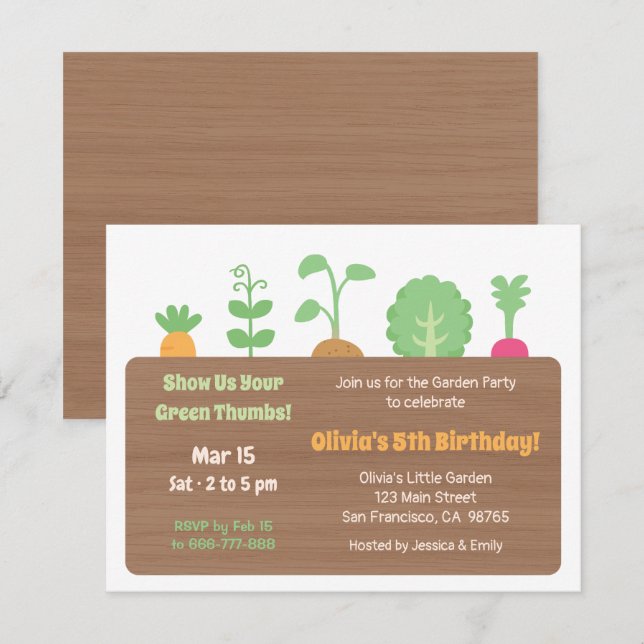 Invitation Planter Box Enfants Jardin Fête d'anniversaire (Devant / Derrière)