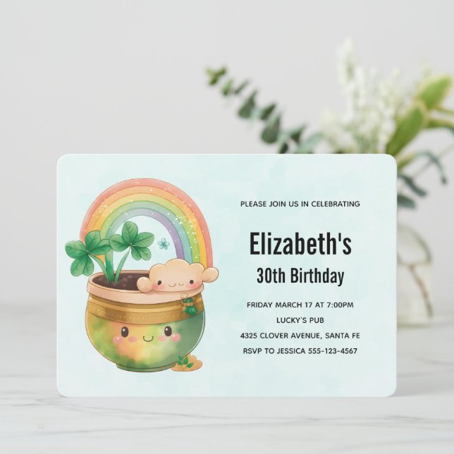 Invitation Planter Fantaisiste avec Anniversaire Arc-en-ciel  (Debout devant)