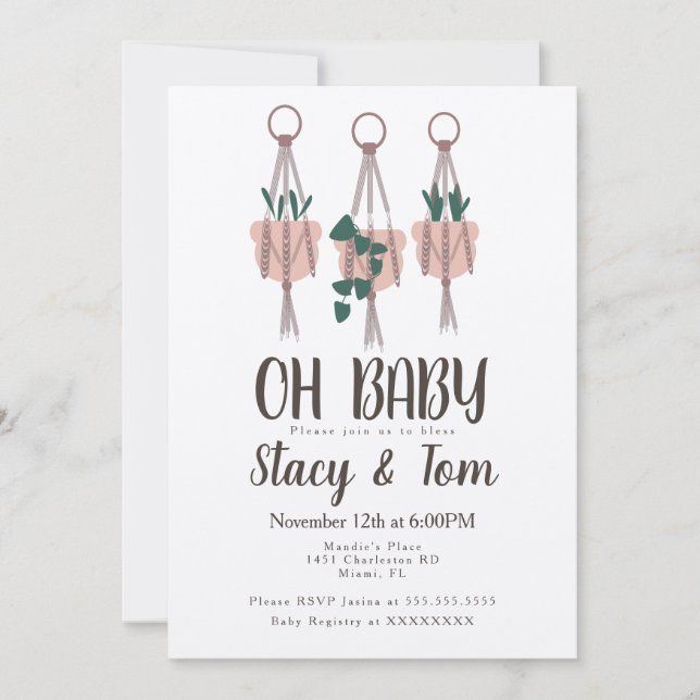 Invitation Planter suspendu en macramé pour plantes Baby Show (Devant)