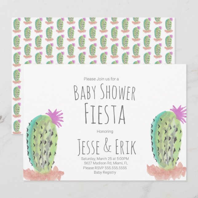 Invitation Plantes de cactus à l'aquarelle peintes à la main  (Devant / Derrière)
