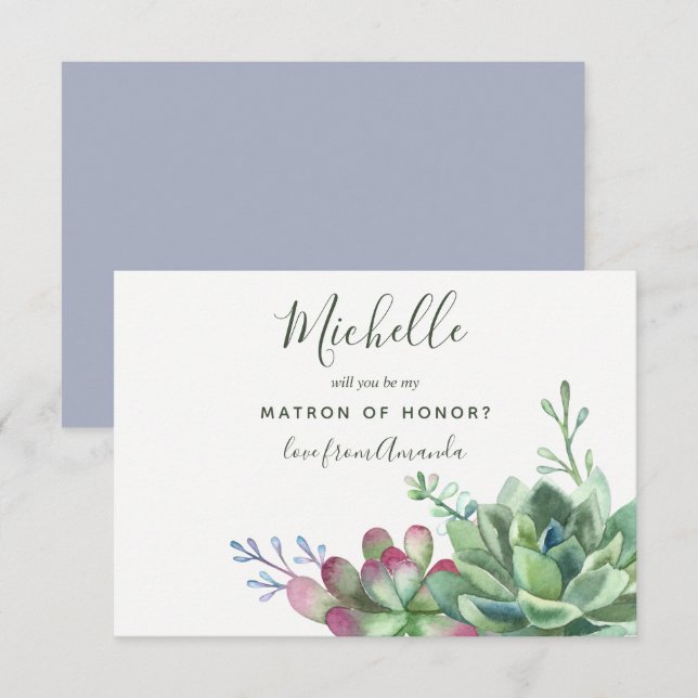 Invitation Plantes grasses Veux-tu être ma demoiselle d'honne (Devant / Derrière)