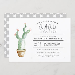 Invitation Planteur Cactus   Baby shower aquarelle