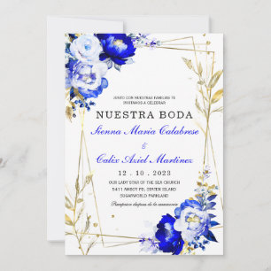 Invitation Plantilla de boda en azul real y dorado