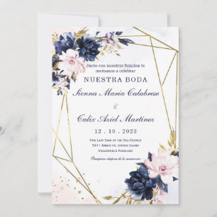 Invitation Plantilla de invitación de boda azul real y rubans