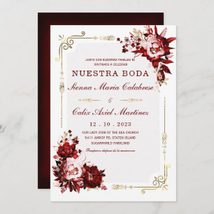 Invitation Plantilla Editable de Boda en Burdeos y Dorado