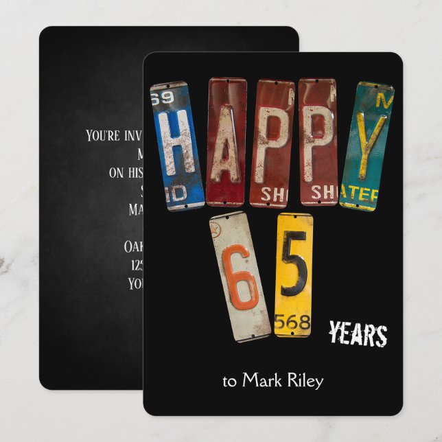 Invitation Plaques d'immatriculation du 65e anniversaire (Devant / Derrière)