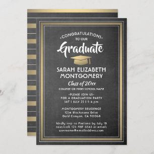 Invitation Plaques modernes Chalkboard noir & or Graduation