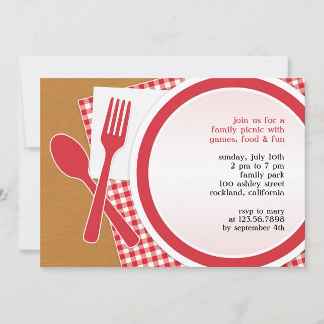 Invitation Plat de la fête de pique-nique (Devant)