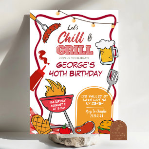 Invitation Plat et grill Adulte Anniversaire Bière BBQ