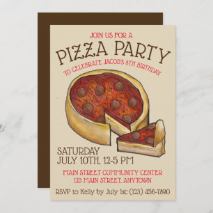 Invitation Plat profond Pepperoni Pizza Pie fête d'anniversai