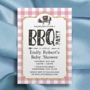 Invitation Plat rose BBQ rôti de porc baby shower