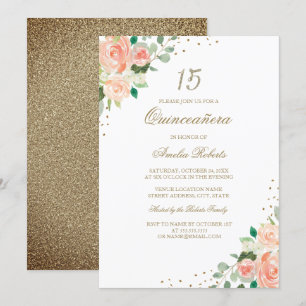 Invitation Plat Rose or Floral Quinceanera