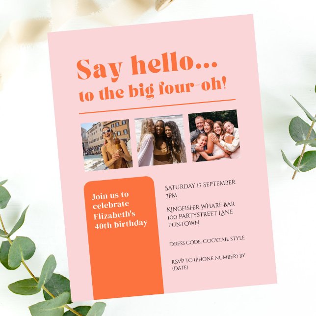 Invitation plate avec 3 photos, rétros 40e anniver (Créateur téléchargé)