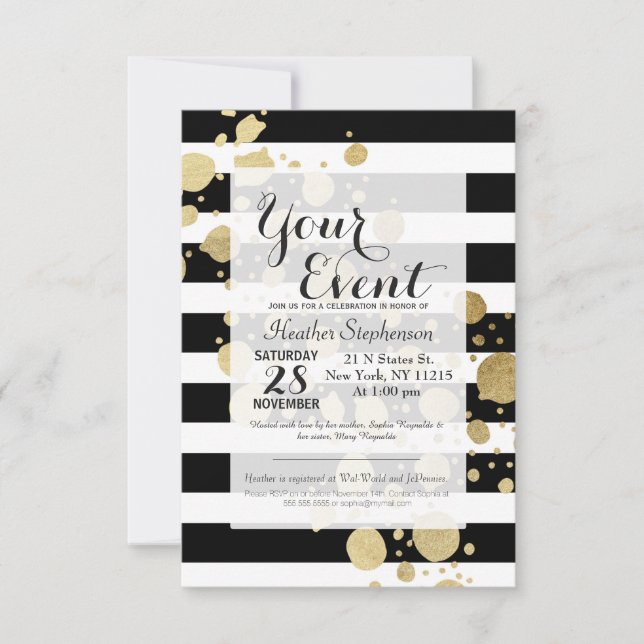 Invitation Plate-forme de peinture en or Faux sur bandes noir (Devant)