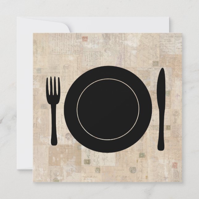 Invitation Plate Paramètre Fourche Cuillère Couteau Timbres V (Devant)