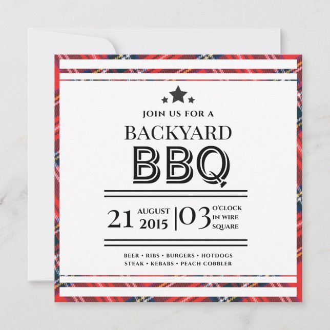 Invitation plate pour barbecue à carreaux rouges (Devant)