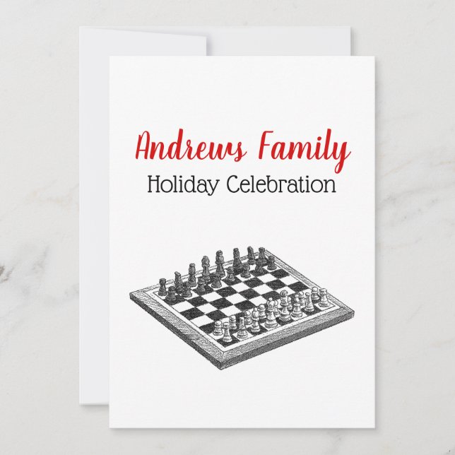 Invitation Plateau de Jeu d'Échecs et Pièces d'Échecs Art Vin (Devant)