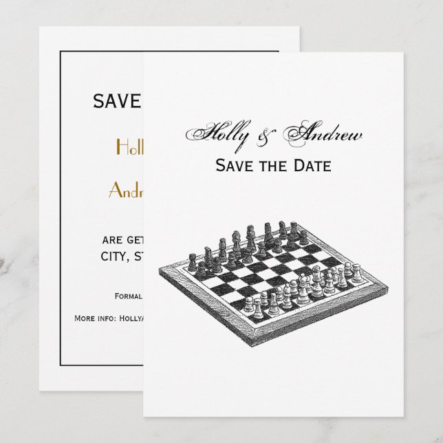 Invitation Plateau de Jeu d'Échecs et Pièces d'Échecs Art Vin (Devant / Derrière)