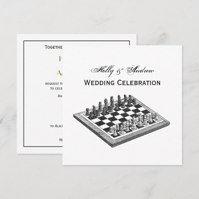 Invitation Plateau de Jeu d'Échecs et Pièces d'Échecs Art Vin (Devant / Derrière)