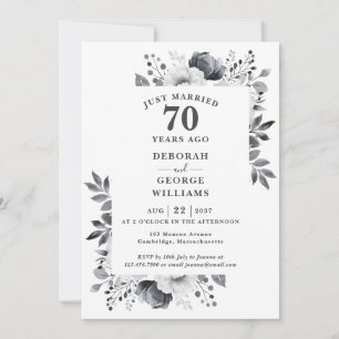 Invitation Platine 70e anniversaire Mariage Monogramme Floral