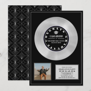 Invitation Platine Disque Vinyl Plaque Noire Diplôme Photo