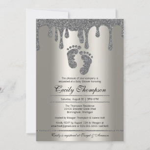 Invitation Platine Parties scintillant Drip Luxury Baby Feet 