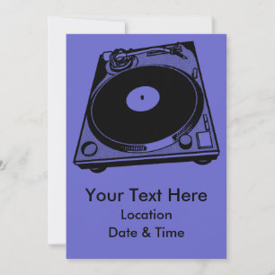 Invitation Platine Tourne-Disques Graphique en Noir