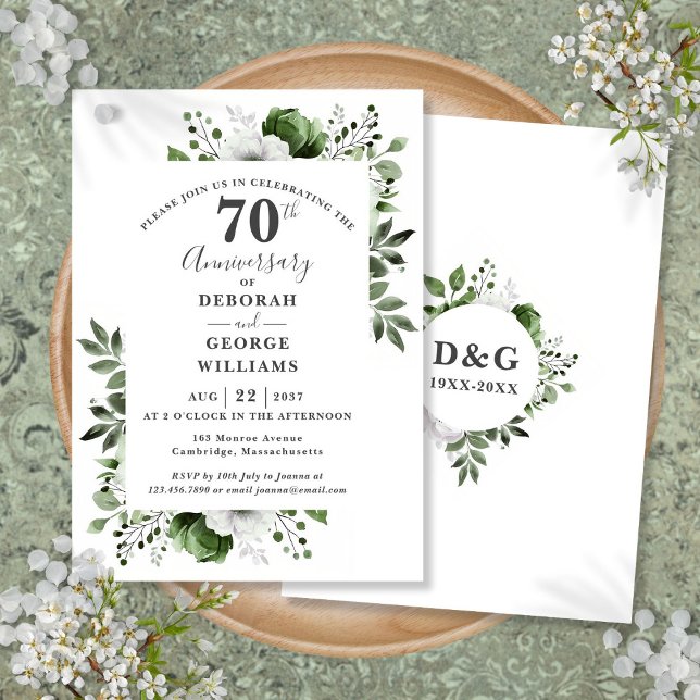 Invitation Platinum Greenery 70e anniversaire de mariage  (Platinum Greenery 70th Wedding Anniversary Invitation)