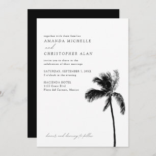 Invitation Playa del Carmen Mariage Mexique noir et blanc