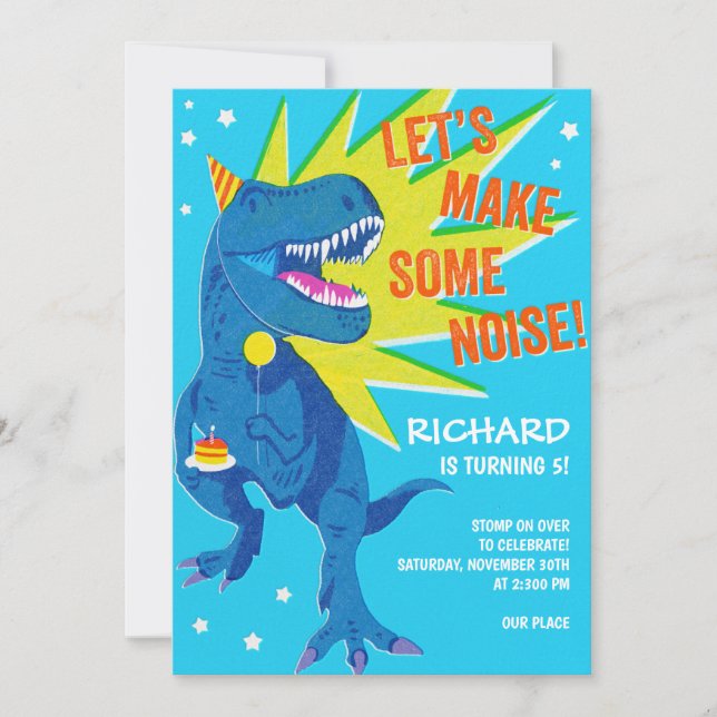 Invitation Playful blue dinosaur birthday  (Devant)