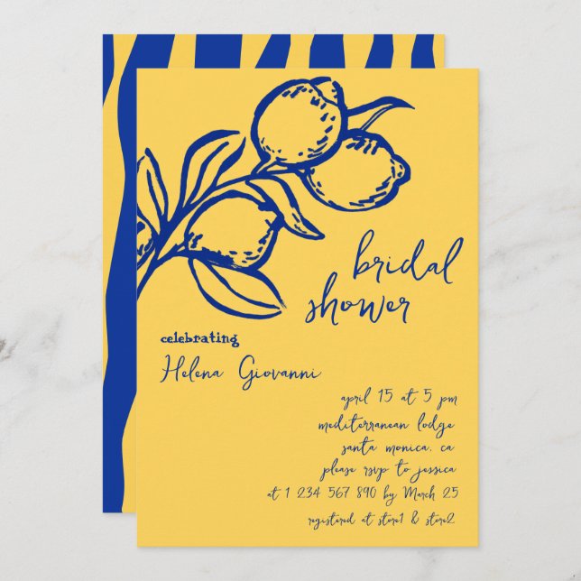 Invitation Playful Italian Handwritten Lemon Bridal Shower (Devant / Derrière)