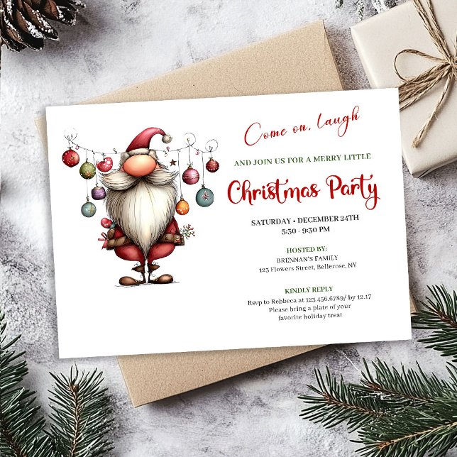 Invitation Playful Quirky Santa Watercolor Christmas Party (Playful Quirky Santa Watercolor Christmas Celebration)
