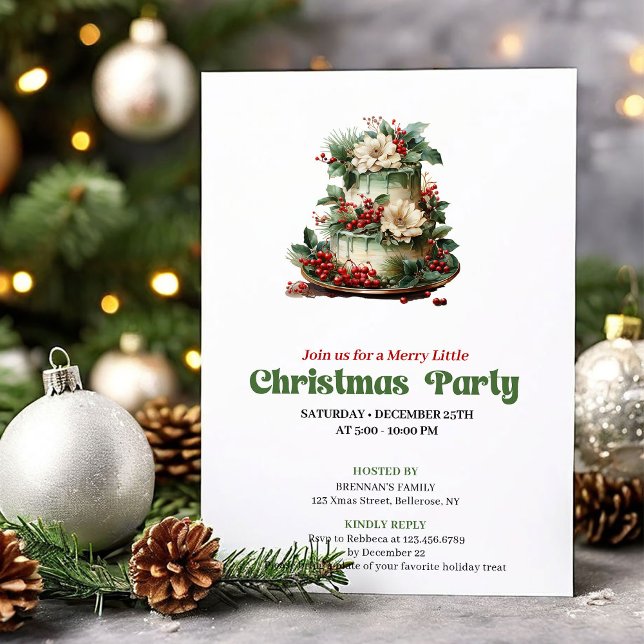 Invitation Playful Retro Christmas Cake Celebration (Playful Retro Christmas Angel Celebration)