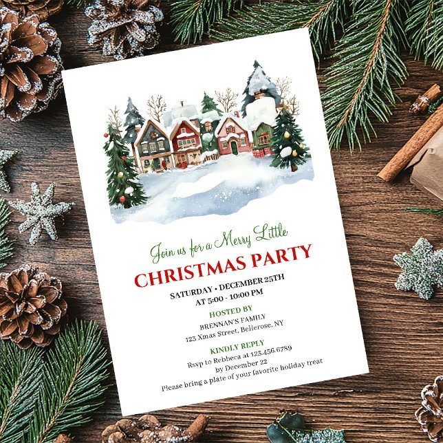 Invitation Playful watercolor winter scene Christmas party  (Playful watercolor winter scene Christmas party card)