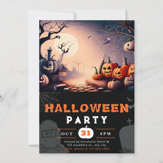 Invitation Pleine lune à lanterne Jack-O' effrayant Halloween (Devant)
