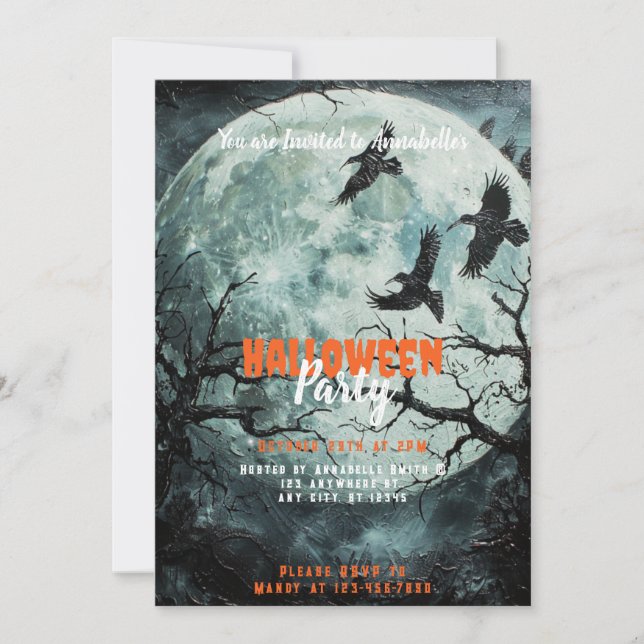 Invitation Pleine lune Black Birds Déplaisant Halloween Party (Devant)