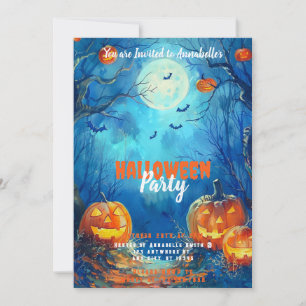 Invitation Pleine lune Blue Jack-o' Lanterns Halloween Party
