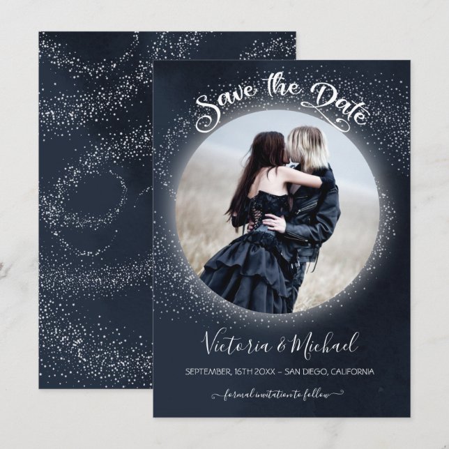 Invitation Pleine lune céleste et étoiles Photo Enregistrer l (Devant / Derrière)