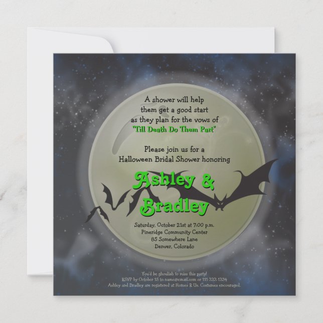 Invitation Pleine lune chauves-souris Halloween nuptiale douc (Devant)