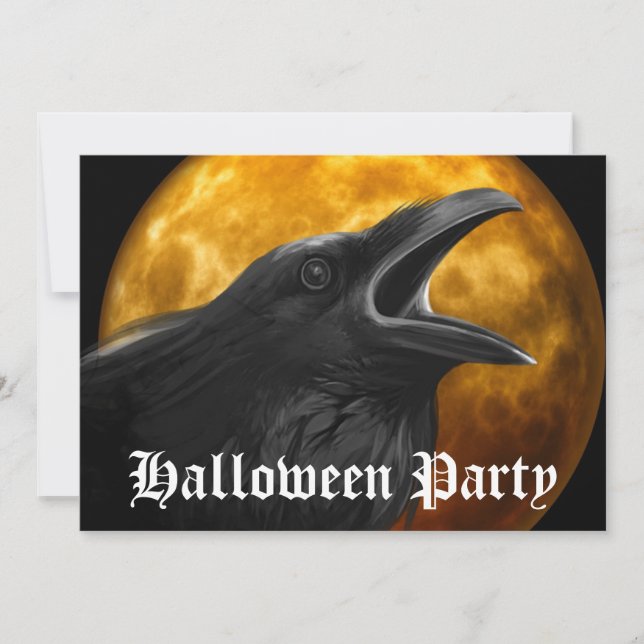 Invitation Pleine lune Corbeau noir effrayant Halloween (Devant)