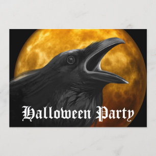 Invitation Pleine lune Corbeau noir effrayant Halloween